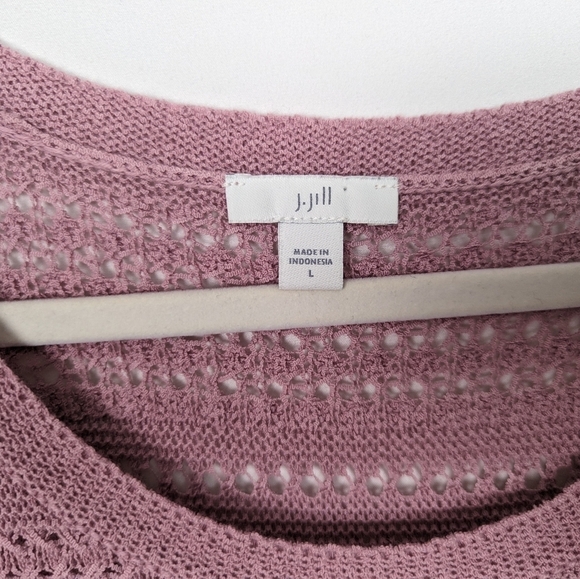 J. Jill L Dark Mauve Open Knit Sweater Crochet Pullover Cotton Nylon Oversized - Picture 9 of 10